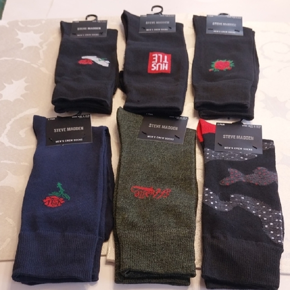 Steve Madden NWT Men's Socks 6 Pair Shoe Size 6-12.5 Assorted Styles Colors - Picture 1 of 9